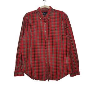 Vintage Ralph Lauren Plaid Button Shirt Holidays Christmas Flannel Large Red